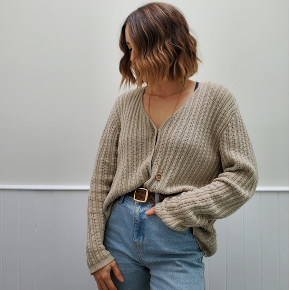 VINTAGE Oatmeal Cardigan Sweater - Picture 2 of 8